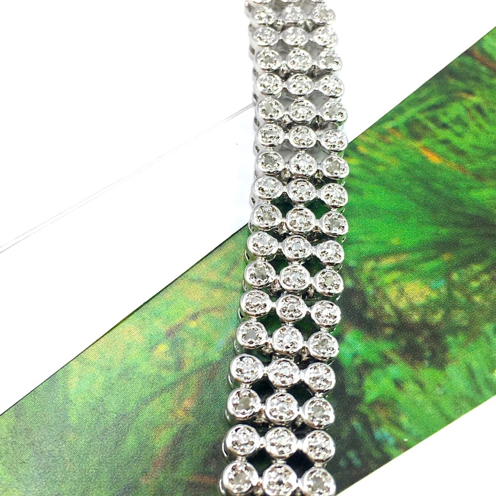 Diamond Accent 3 Row Bracelet in Fine Silver Plate